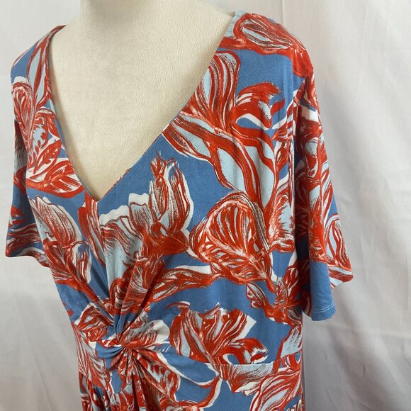 Soft Surroundings Maxi Dress 3X Blue Orange-Red White Floral V-Neck Twist Detail - Picture 6 of 13